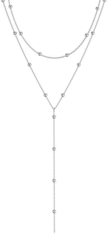 Chaîne longue en Y pour femmes-Collier multi-rangs en acier inoxydable en or/argent,Bijoux pour femmes,Chaîne longue élégante pour femmes,Ensemble de chaînes,Bijoux simples en or/argent