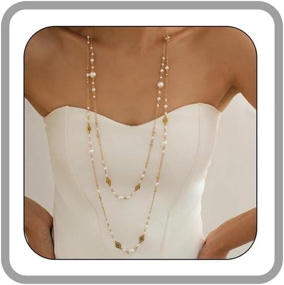 Long Necklaces for Women Pearl Necklaces for Women Long Chain Necklace Dainty Layered Pearl Necklace Statement Sweater Strand Chain Jewelry