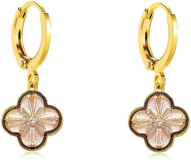 Boucles d‘Oreilles Huggie Trèfle à 4 Feuilles – Plaqué Or 18K avec Zircone Cubique et Cristal, Style Bohème Chic, Bijou Tendance pour Quotidien, Soirée ou Anniversaire, Cadeau pour Femme