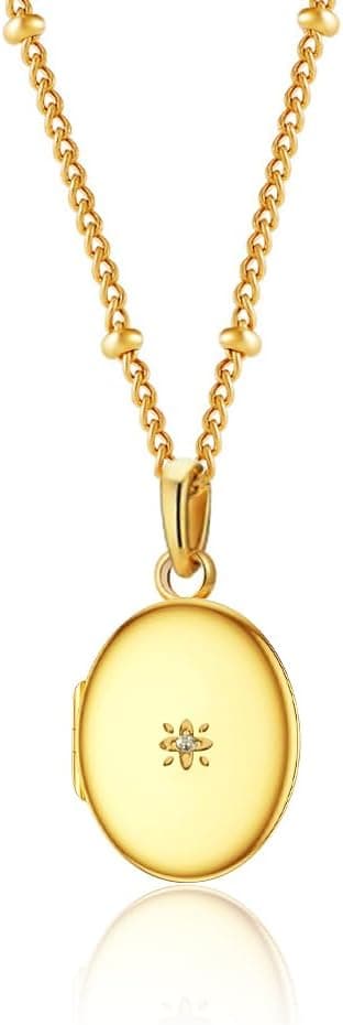 Collier Porte Photo Pendentif Médaillon en Or Sterling pour Femme Colliers Personnalisé Médaillons de Cœur/Rectangulaire/Ovale et Zircon Bijoux pour Femmes Filles