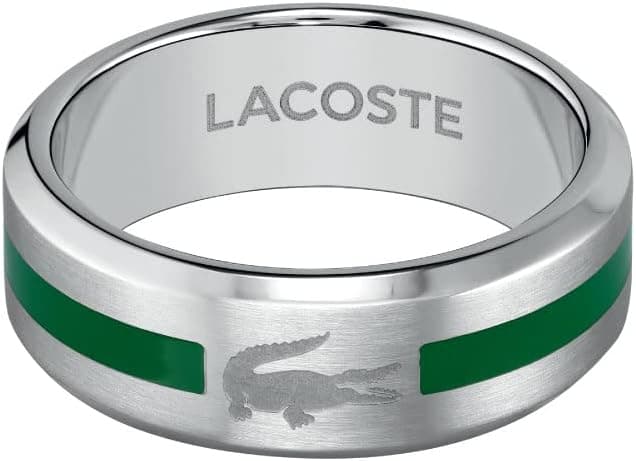 Lacoste Bague pour Homme Collection BASELINE en acier inoxydable, disponible en version argentée ou noir