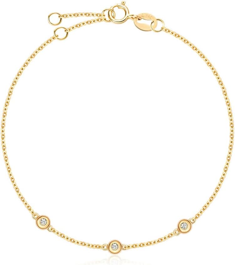 Carleen bracelet en or massif 18 carats 750 avec diamant naturel véritable 0,045 carat Cadeau bijoux pour femmes et filles - bracelet réglable : 17 + 3 cm, 17 cm, Or