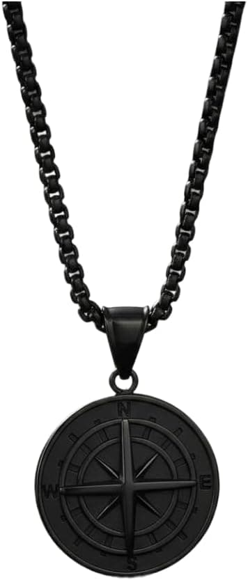 Men's Compass Necklace Stainless Steel, Fashionable Durable Hypoallergenic, Compass Pendant Gift with Guiding Meaning, for Daily Wear, Birthday Gift for Dad Boyfriend Husband,Black，Gold，Silver