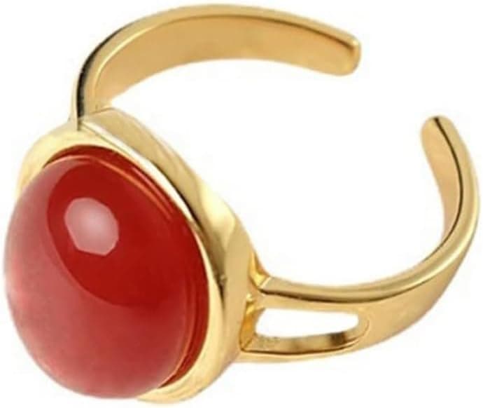 Bague Vintage En Pierre Rouge Ovale Plaqué Or Bague Ajustable Pour Femme Cadeau Anniversaire Fiançailles Ou Noël Bijou Rétro Avec Pierre De Naissance Bague Enveloppante Extensible Style Bohème