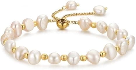 Bracelet Femme Perle de Culture Bracelet De Perles Baroques Plaqué Or Reglable Pastel Personnalisé Chic Bijoux Cadeau