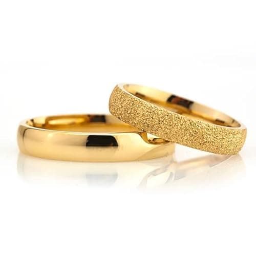 Ensemble d'alliances de 4 mm plaqué or 14 carats pour couple, ensemble d'alliances assorti personnalisé pour homme et femme