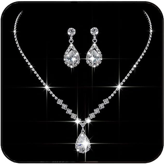 JAKAWIN Bride Silver Bridal Necklace Earrings Set Crystal Wedding Jewelry Set Rhinestone Choker Necklace for Women (Set of 3) (NK144-3)