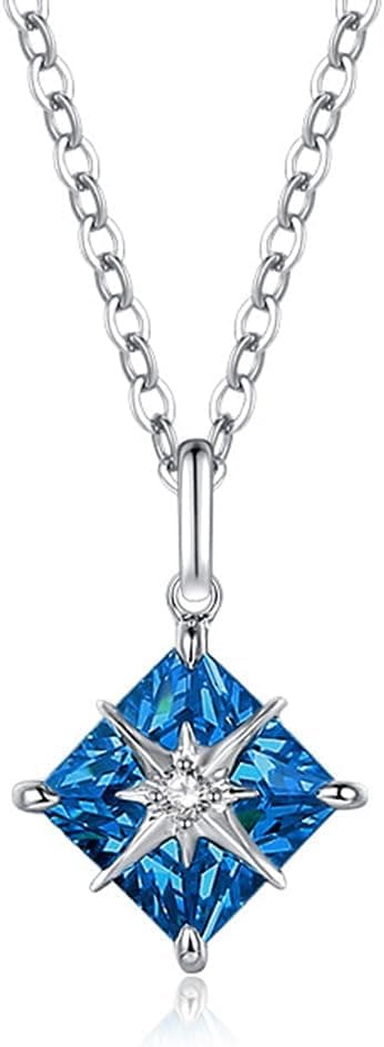 FANCIME "Collier Princess Dream pour femme 14K en or blanc massif 585 avec pendentif en argent sterling et diamant - Pierre de naissance - Bijou pour la fête des mères et la Saint-Valentin - Cadeau