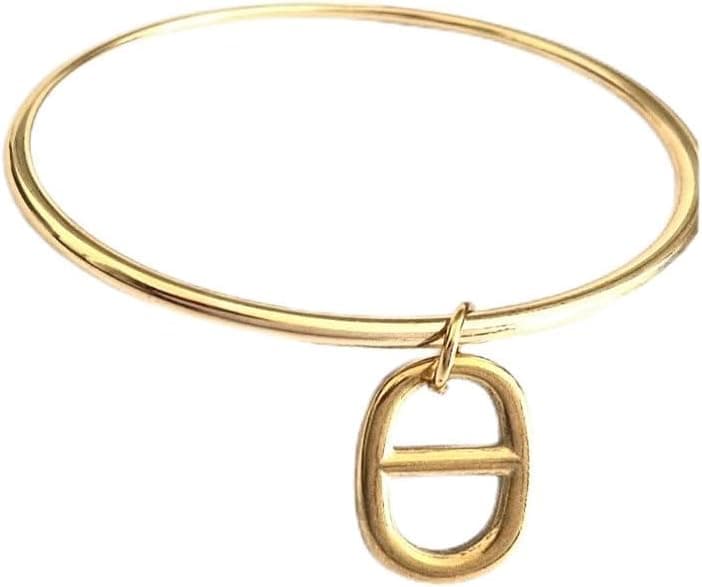 Générique Jonc or 6cm maille chaine d'ancre marine, Bracelet femme acier inoxydable doré, idee cadeau femme anniversaire, jonc 6cm petit poignet taille S