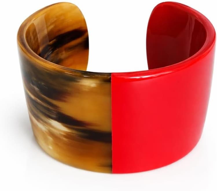 Marycrafts Bracelet Manchette Femme en Corne Naturelle – Bracelet Manchette Ovale Fait Main – Bijou Artisanal Élégant et Léger – Facile à Assortir – Hauteur 5 cm