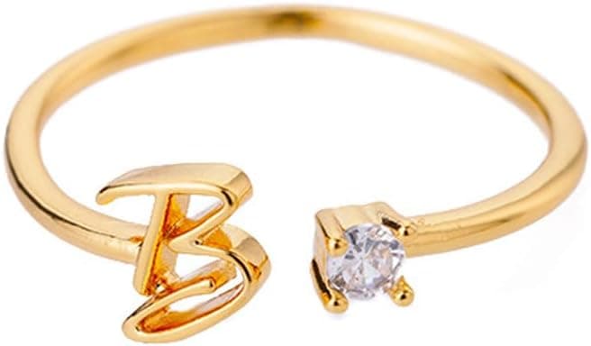Bague en or pour femme - Bague avec lettres - Réglable - Bague ouverte - Lettre A-Z - Bague avec nom - Bijoux fantaisie - Bague minimaliste empilable - Cadeau pour femme