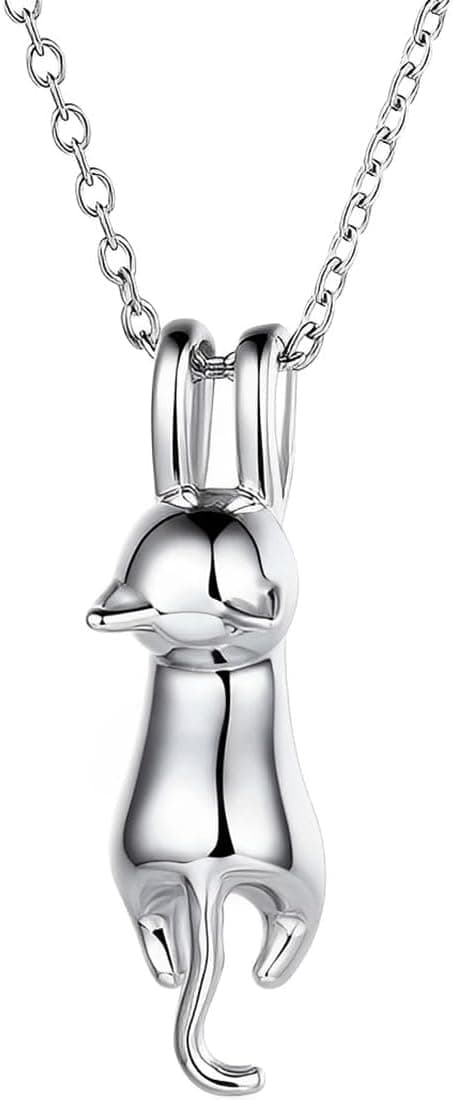 Collier Chat en Argent Sterling avec Pendentif Croissant de Lune et Chat - Bijoux pour Femmes et Filles