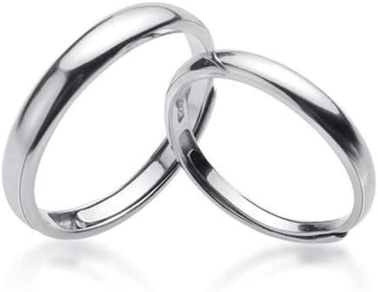 Bague Couple en Argent S925, Bague D'Ouverture Simple Et Lisse Pour Homme Et Femme, Bague à la Mode Pour la Saint-ValentinUne paire, Ouverture réglable
