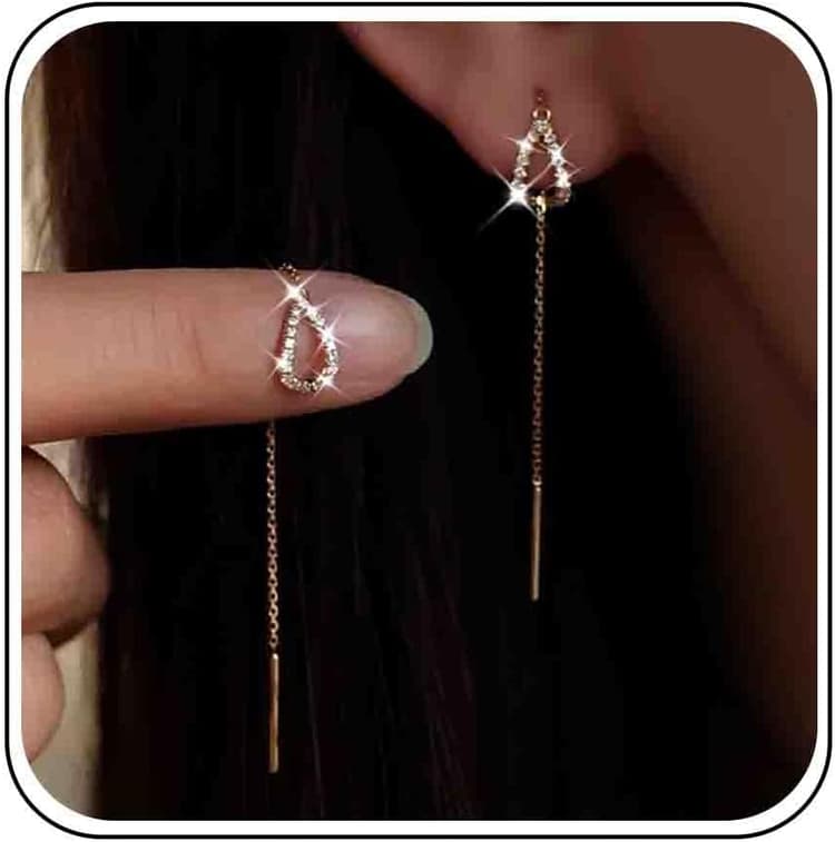 Boucles D'oreilles Clous Cz Or - Boucles D'oreilles Gouttes Chaîne Longue Bijoux Pour Femmes Et Filles