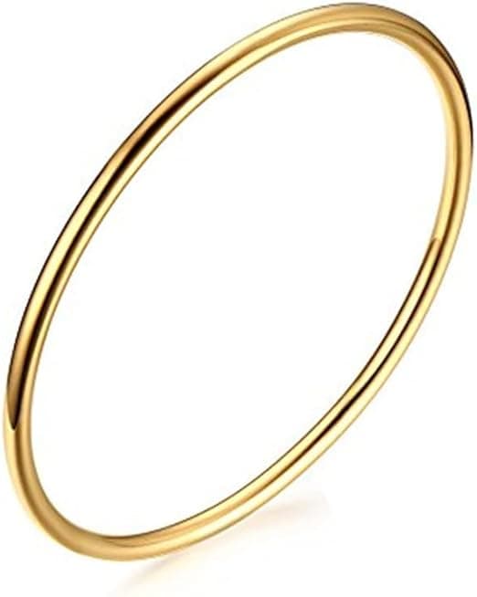 3mm Bracelet Jonc Plaqué Poli Lisse Elegant Acier Inoxydable Bijoux Fantaisie Cadeau Femme Or Rose Argent Or