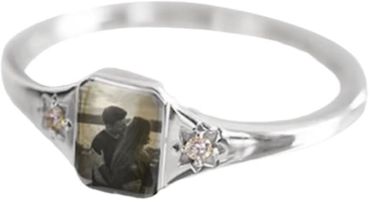 Bague photo personnalisée, pierre de naissance gravée, chevalière polie pour femme, cadeau commémoratif pour maman, amoureuse, grand-mère, amis,