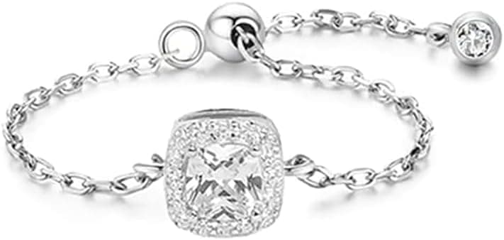 Bague en argent sterling S925 avec pendentif en oxyde de zirconium et boule de perles réglable avec pierre de naissance empilable - Bijoux tendance pour femmes et filles, Argent sterling, Oxyde