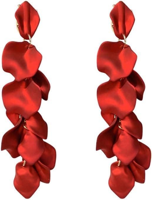 Acrylique Fleur Pétale Boucles D'oreilles Longues en Pétale de Rose Pendantes Boucles D'oreilles Pour Femmes Filles Mariage Valentin Noël Cadeau