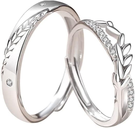 Ensemble de bagues assorties en oxyde de zirconium - Bagues de fiançailles réglables et ouvertes - Avec boîte, Argent sterling, Zircone cubique