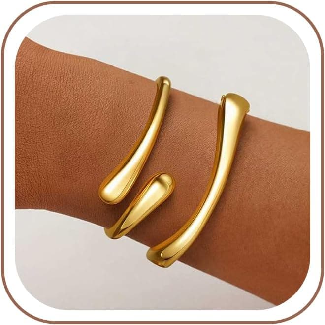 Gold Bracelets for Women Trendy, 18K Gold Plated Bangle Bracelet Set Chunky Twist Cuff Gold Bracelet Non Tarnish Waterproof Jewelry Gifts for Women
