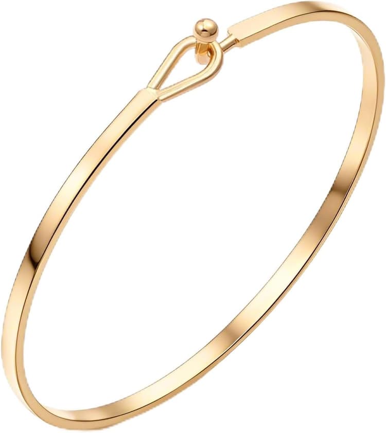 Dainty Gold Bar Bracelet for Women Simple Delicate Thin Cuff Bangle Hook Bracelet 18K Gold Plated Handmade Minimalist Jewelry