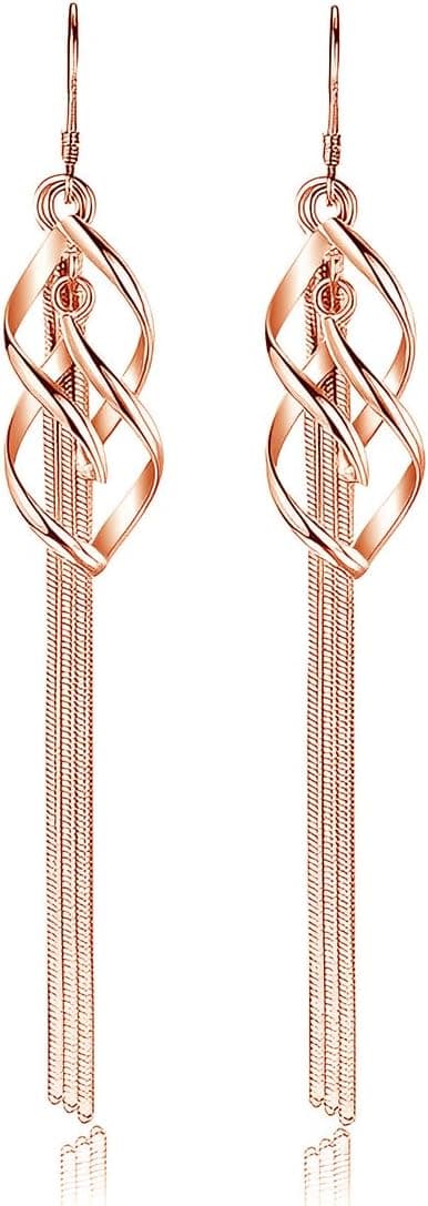 Longues boucles d'oreilles pendantes en argent sterling 925 pour femme - Hypoallergéniques - Gouttes pendantes - Chaîne serpent - Longues boucles d'oreilles pendantes avec feuilles/losange