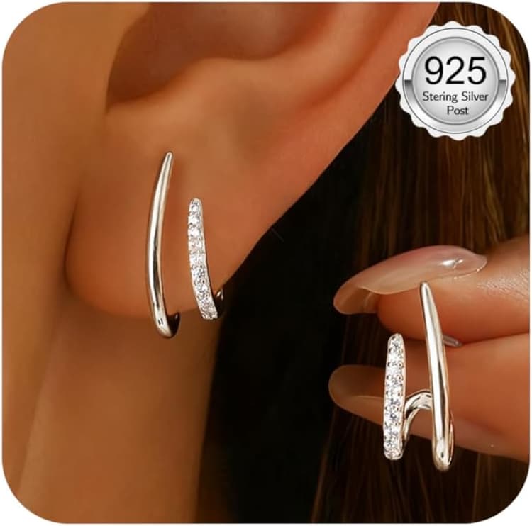 Diamday Boucles d'oreilles en argent 925 et argent sterling 925 hypoallergéniques avec zircons pour oreilles sensibles - Petites boucles d'oreilles décoratives - Cadeau tendance