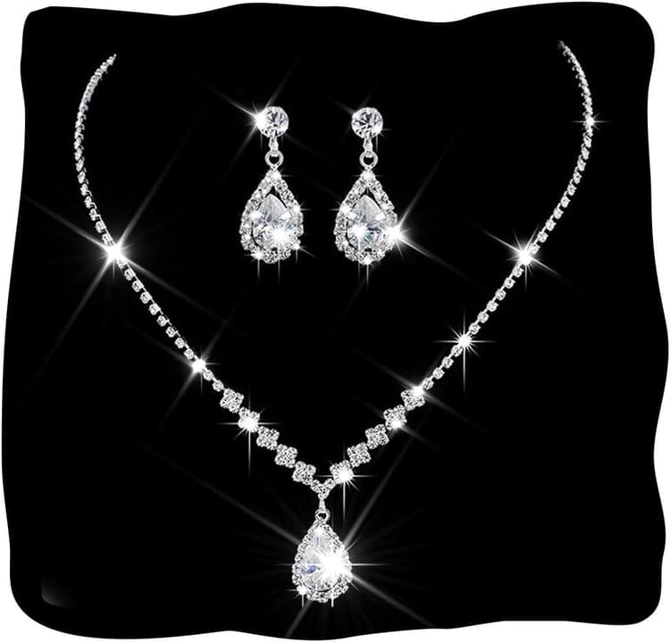 Unicra Bride Crystal Necklace Earrings Set Bridal Wedding Jewelry Sets Rhinestone Choker Necklace Prom Costume Jewelry Set for Women and Brides