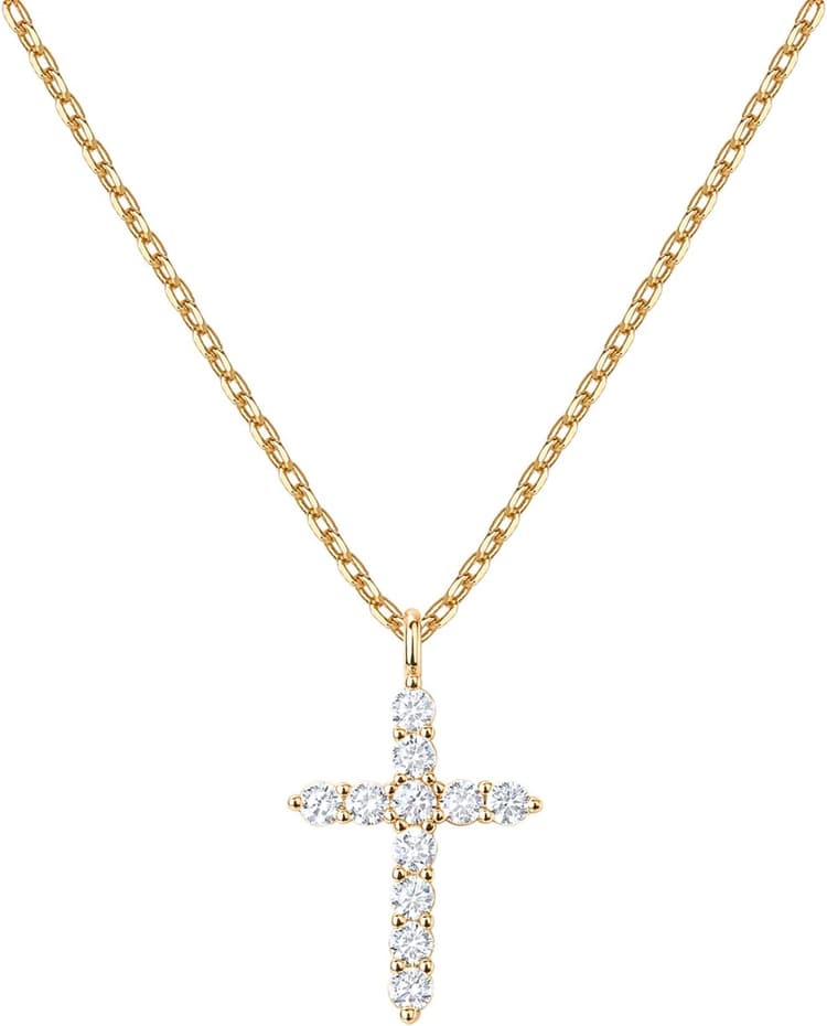 PAVOI 14K Gold Plated Cubic Zirconia Cross Necklace for Women | Cross Faith Pendant Necklaces