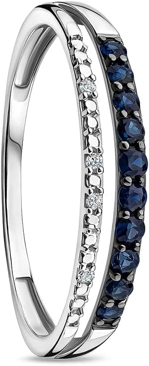 Orovi Bague Femme -Or Blanc 9 Carats (375)- Bague Saphir Diamant Eternity, Alliance Or Demi-Tour de Diamants et de Saphirs, Anneau Hypoallergénique, Taille 50-58, Bijoux Femme, Boite a Bijoux Incluse