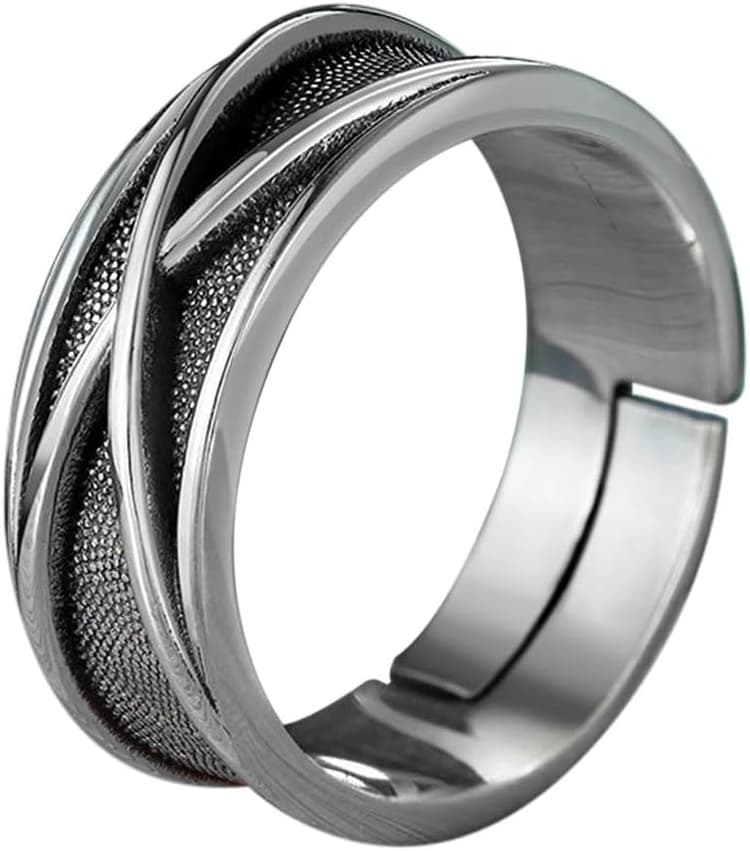 Bagues Homme, Viking Anneaux Ajustables Sculptés Chevalière Hommes Hypoallergénique Surface Hautement Polie, Vintage Hip Pop Open Rings Gothic Punk Classic Bijoux pour Hommes, Argent