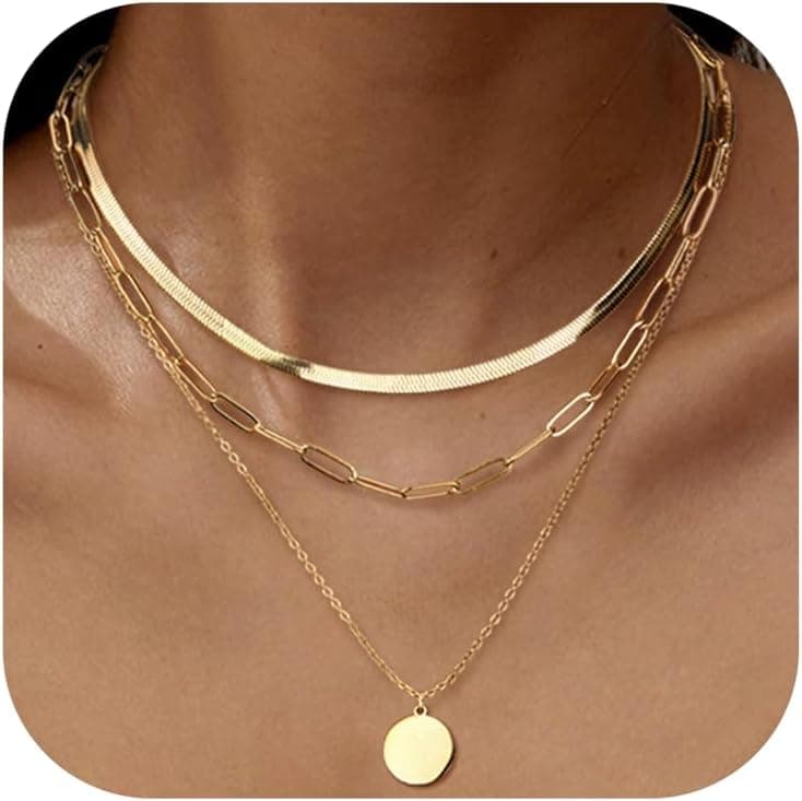 Adramata 3Pcs Collier Femme Acier Inoxydable Chaine Pendentif Plaqué Or 14K Collier Ras de Cou Réglables Empilables Colliers à Pendentif en Croix/Pièce/Cœur Colliers Femme Or Chaîne Argent Femme