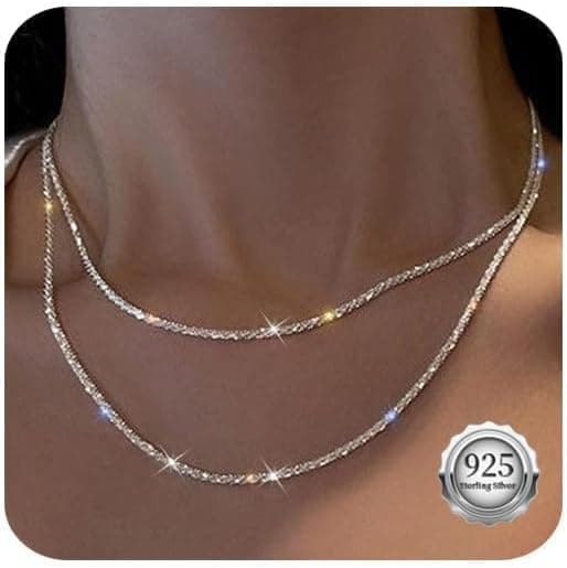 Colliers en Argent pour Femmes Colliers en Argent Superposés Collier en Argent Délicat Collier ras du cou en Chaîne Pour Femmes Bijoux Brillants Cadeaux pour Femmes Filles