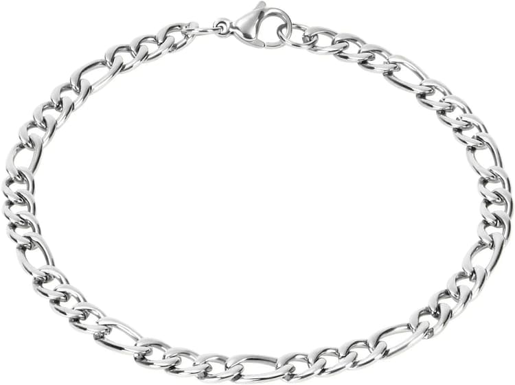 flintronic Homme Gourmette Chaîne Bracelet en Acier Inoxydable, Élégant Chaine Figaro 1+3 à facettes pour Homme Femme Maille 1+3 Bracelet Largeur 6 mm - Longueur 21 cm, Argent/Dore