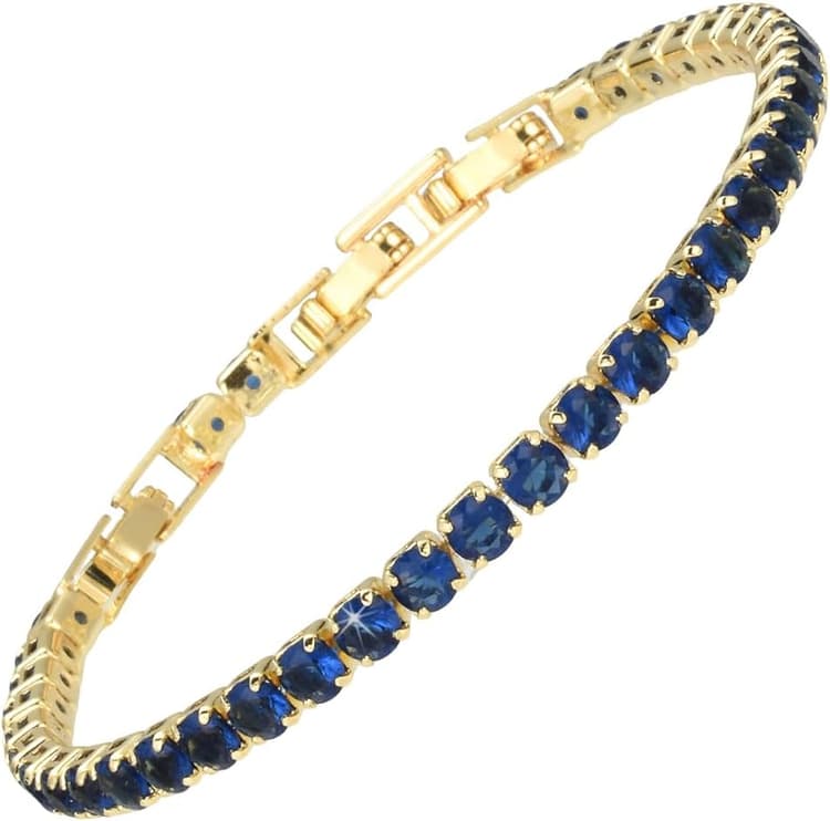 Rizilia Bracelet tennis pour femme minimaliste ou tendance – CZ zircons, coupe ronde/marquise/princesse multicolore, plaqué or 14 K, 16,5 cm + rallonge 1,5/2,5 cm (jusqu'à 18-19 cm), coffret cadeau
