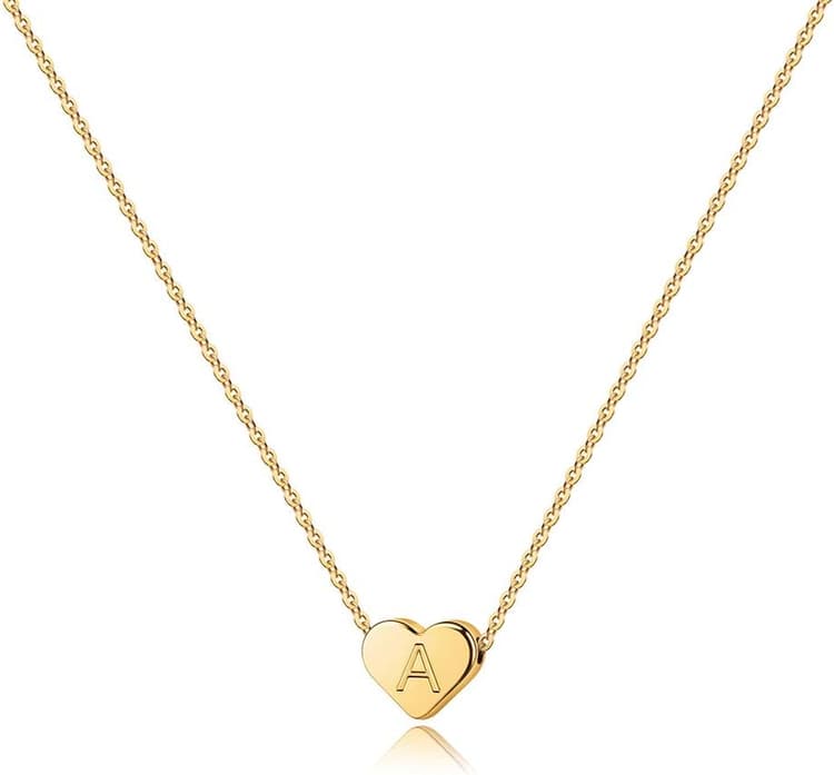 Turandoss Collier Coeur Lettre Femme Personnalisé Prénom, Plaqué Or 14K Initiale Collier Or Femme A-Z Lettre, Bijoux Fille Cadeau Amie pour Noel Anniversaire Fille
