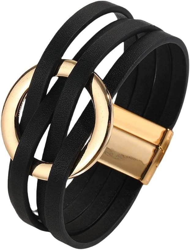 Bracelet Cuir,Bracelet En Cuir Croisé Tendance Pour Femme, Grand Bracelet Manchette Créole, Bracelet Multicouche, Bijoux Énergétiques Pour Hommes Et Femmes