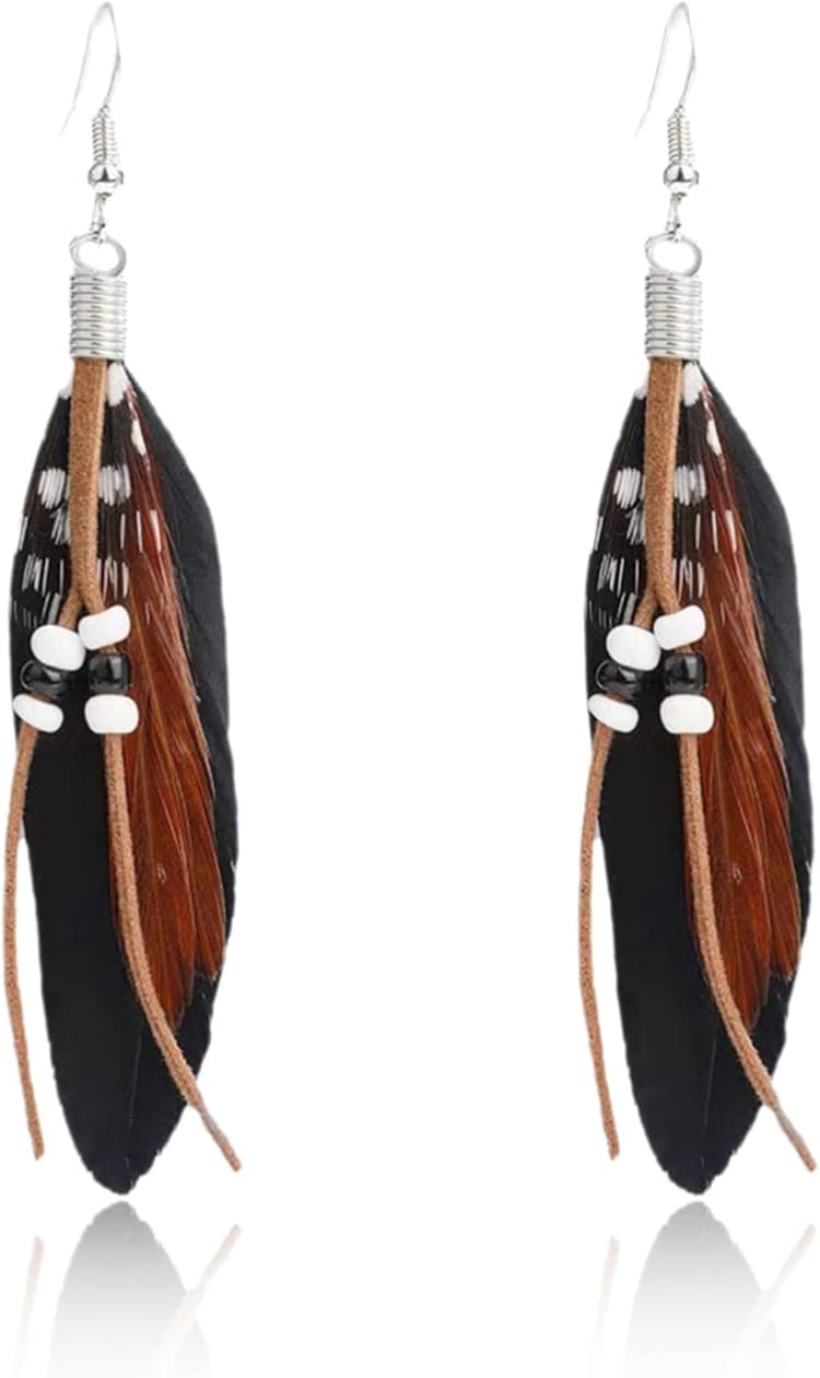 Boucles d'oreilles en Plumes, Boucles D'oreilles Longues en Plumes, Boucles d'oreilles Plumes Bohèmes, Boucles d oreilles Bohemes Femme, Boucle d'oreille Goutte für Karneval, Partys