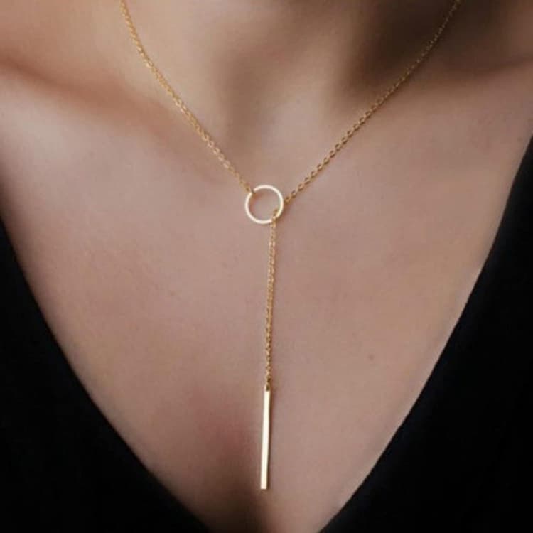 Chaîne En Or Tour De Cou Simple Anneau Métallique Personnalisé Pendentif Cadeau Pour Femmes Collier Bijoux
