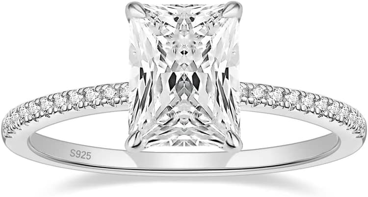 EAMTI 1/2/3/4CT 925 Sterling Silver Engagement Rings Radiant Cut Solitaire Cubic Zirconia CZ Wedding Promise Rings for Her Wedding Bands for Women Size 3-11
