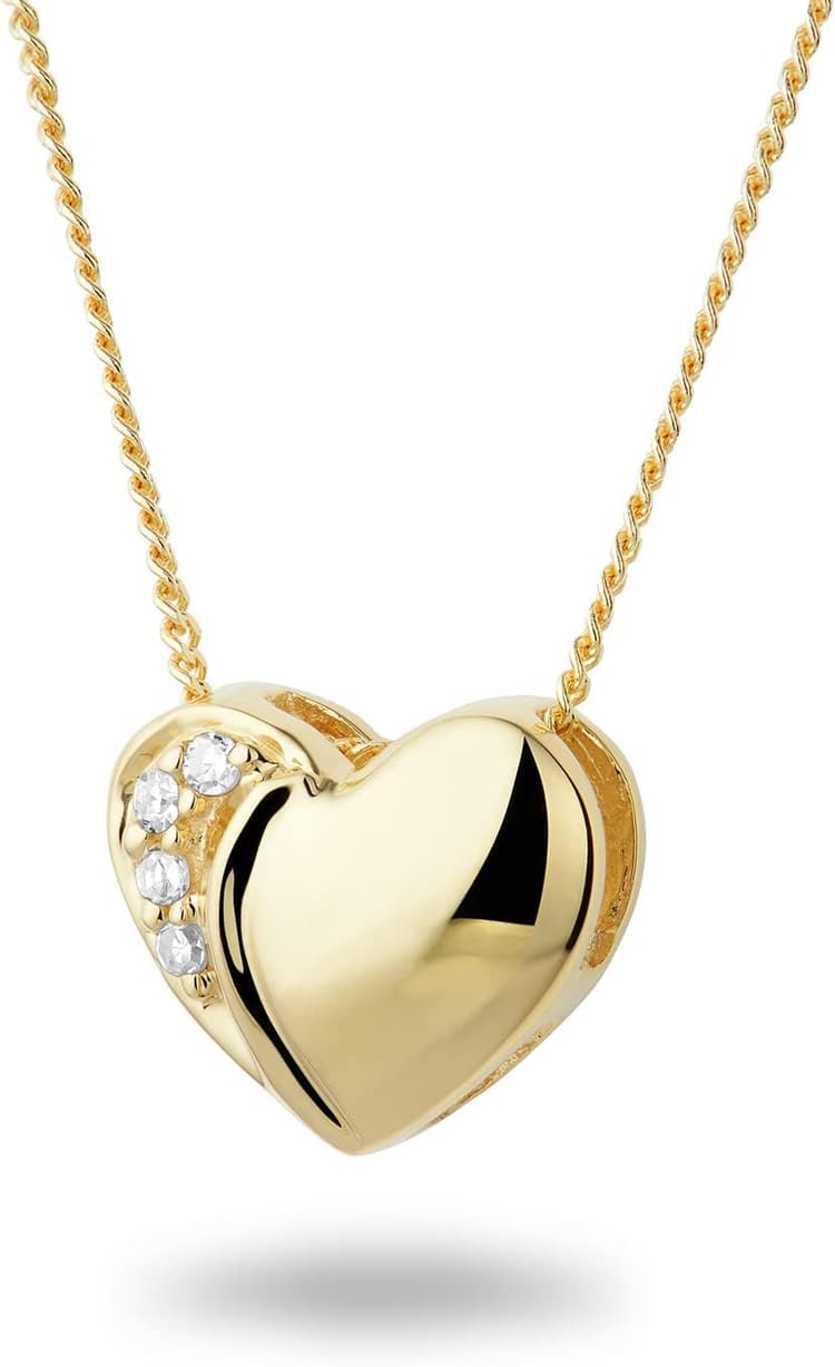 Miore Bijoux pour Femmes Chaîne avec Pendentif Cœur et 4 Diamants Brillants 0.02 Ct Collier en Or Jaune 18 Carats / 750 Or