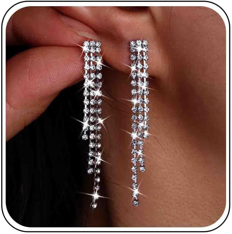Boucles d'oreilles longues délicates strass mariage pendantes cristal argenté Diamant Zircone cubique pendantes mariée pampilles scintillantes Cz simples mariée Bijoux formels demoiselles femmes