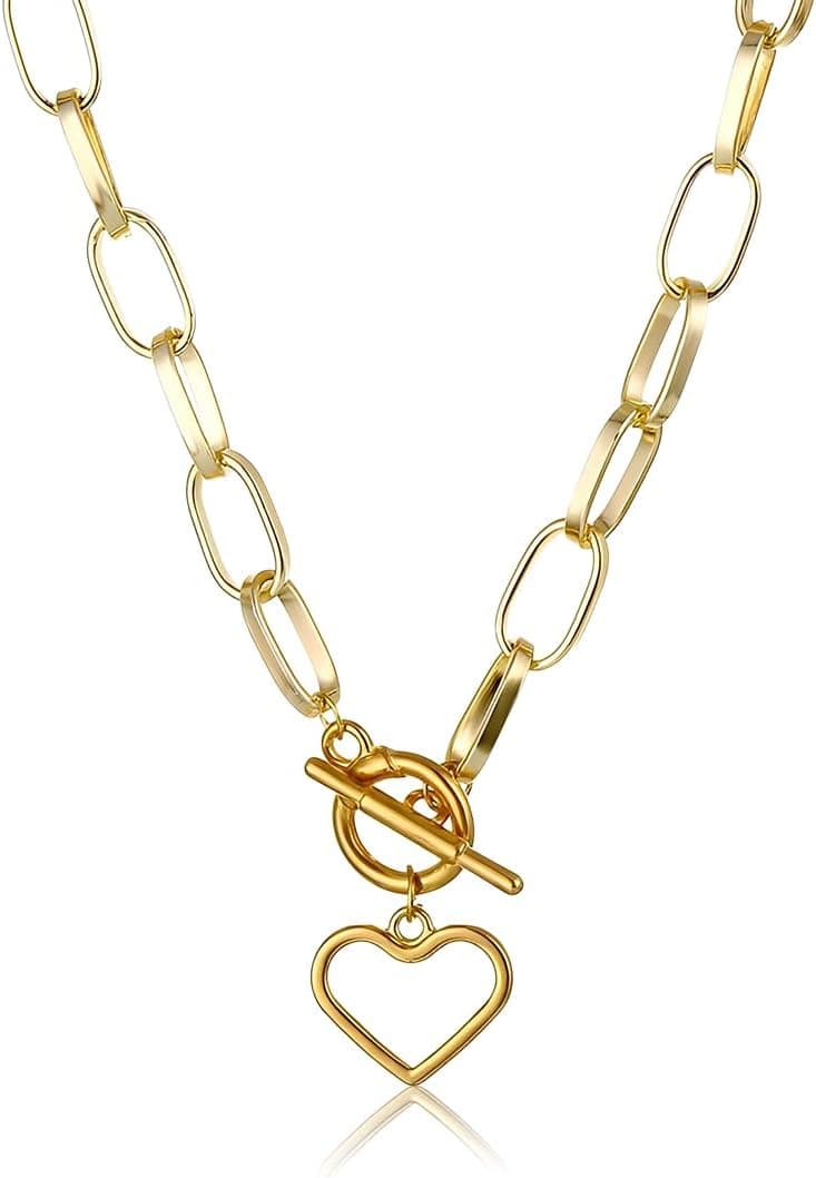 Collier et Bracelet Femme en Acier Inoxydable avec Pendentif Cœur – Set de Bijoux Étanche Style Maille Paperclip, Élégant et Superposable, Idéal pour Cadeau