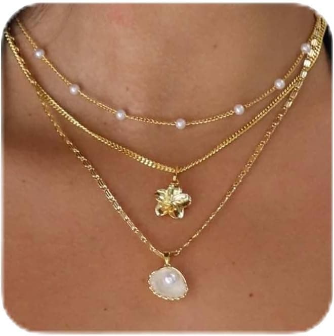 Lot de 3 Colliers Femme Ras de Cou Plaqué Or, Collier Fantaisie Femme Superposé, Collier de plage, Collier Chaîne Fine Or pour Femmes Élégantes, Bijoux Cadeau Doré Tendance Été,collier boheme