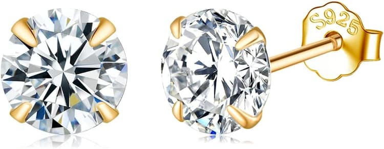 SNORSO Boucles d'oreilles Femme en Argent 925 Avec Zircone Cubique, Clous d'oreilles Rondes Couleur Argent/Or jaune/Or Rose, Diamètre 3mm/ 4mm /5mm/6mm