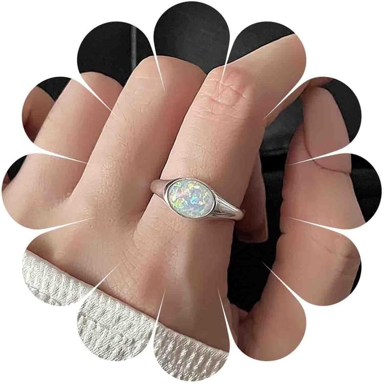 Boho Bague Opale Ovale Argent Ajustable Bague Pierre De Lune Minimaliste Blanc Opale Anneaux De Doigt Anneaux De Pierre De Naissance Bijoux Pour Les Femmes