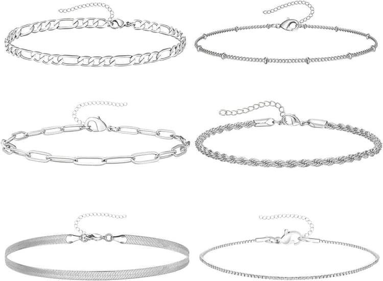 6 Pcs Chaîne Bracelets pour Femme Bracelet Acier Inoxydable,bracelets à chaîne torsadée simples, Bracelets Ensemble Argent Bracelets