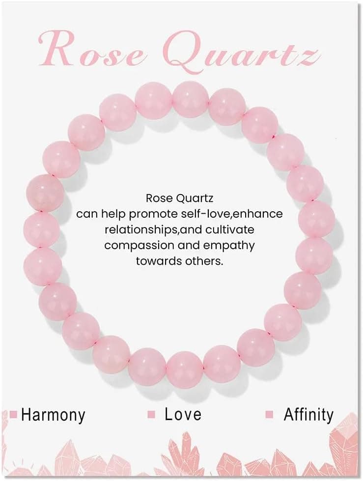 Bracelet Quartz Rose Perles Pierre Naturelle Lithotherapie Élastique Bracelet Homme et Femme 17,8 cm Rose