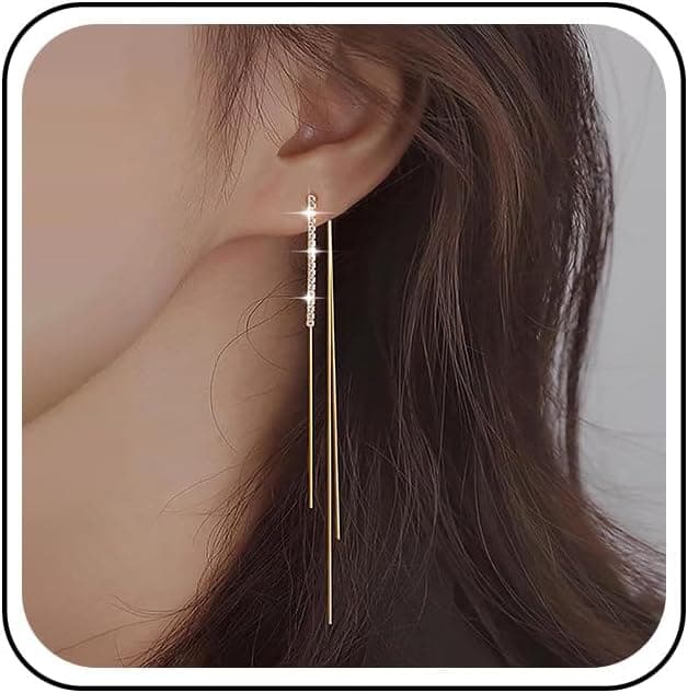 Boucles D'oreilles Longues À Pompons Boucles D'oreilles Pendantes Avec Barre En Cz Boucles D'oreilles Longues À Pompons Chaîne Boucles D'oreilles Fines Boucles D'oreilles