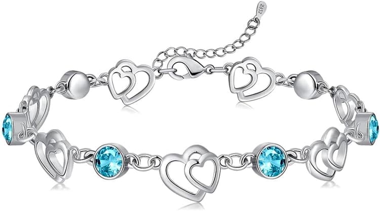 Bracelet pour femme en argent sterling 925 avec cœur - Cadeau pour elle - Saint-Valentin - Anniversaire